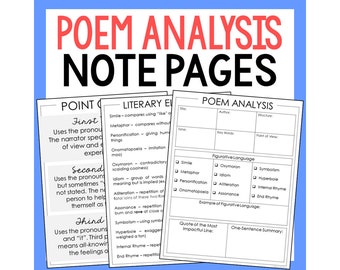 POEM ANALYSIS Note Pages Activity Worksheets Printables | Creative Writing | Homeschool Printable Worksheets | Reading Comprehension