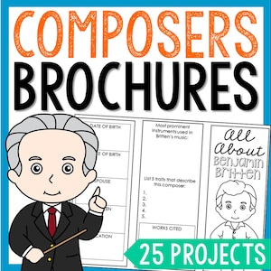 MUSIC COMPOSERS Research Activity Projects | Music History Theory Homeschool Printable Worksheets | Lesson Plans | Social Studies Notes