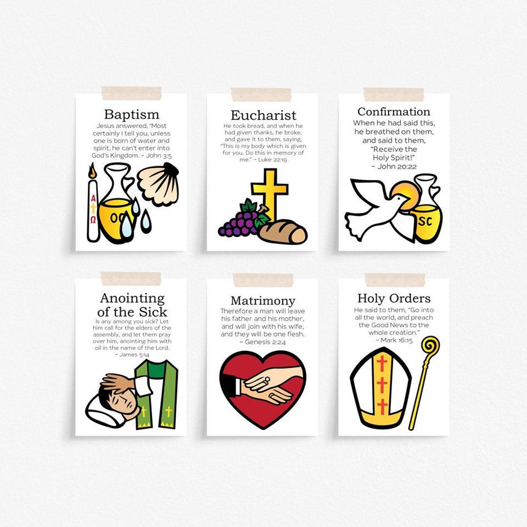 Catholic seven sacraments flash cards catholic homeschool etsy