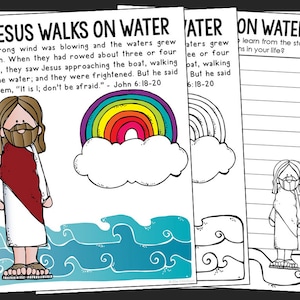 JESUS WALKS on WATER Bible Story Coloring Page Activity | Sunday School Lesson Plan | Bible Study Unit for Kids | New Testament for Kids