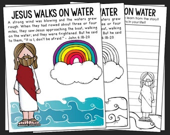 Kleurplaat Jezus loopt over het water voor kinderen | Homeschool Bijbelstudie afdrukbare werkbladen | Zondagsschoolles | Nieuwtestamentische activiteit