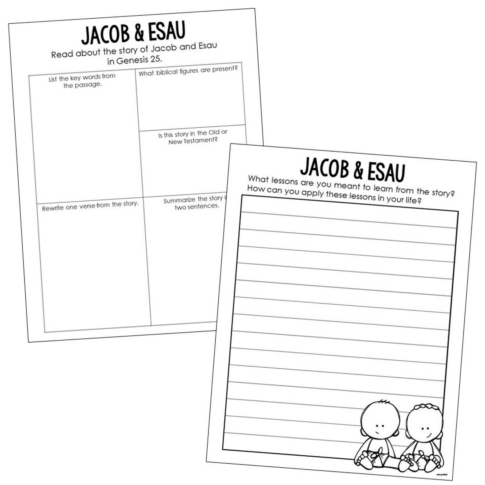 JACOB and ESAU Bible Story Coloring Page Activity Sunday School Lesson