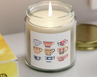 Pink Teacup Scented Candles, Coconut Apricot Wax (4oz, 9oz)