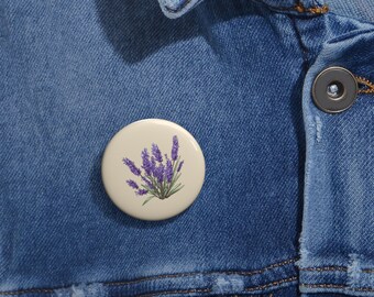 Lavender Flower Buttons, Pinback Badges, Retro Floral Pins, Custom Lapel Pins, Vintage Style Accessories