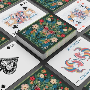 Cartas de pôquer com borboletas florais, baralho de cartas inspirado na antropologia, design floral vintage para noite de jogos de cartas, baralho de cartas exclusivo