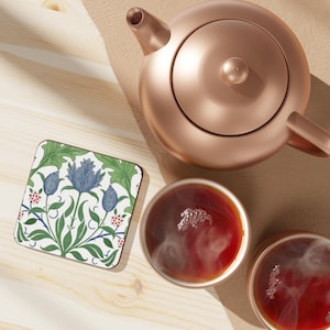 Set di sottobicchieri, sottobicchieri floreali ispirati a William Morris, sottobicchieri artistici unici, grazioso regalo femminile, sottobicchieri con retro in cartone rigido, set di 4,