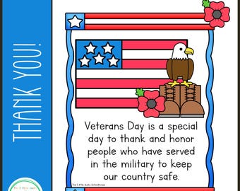 Könnte beinhalten: Druckvorlage für den Veteranentag mit einer amerikanischen Flagge, einem Adler und Stiefeln. Der Text lautet: "Der Veteranentag ist ein besonderer Tag, um den Menschen zu danken und sie zu ehren, die in der Armee gedient haben, um unser Land zu schützen."