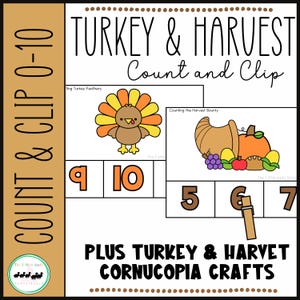 Tarjetas de tareas para preparar el pavo de Acción de Gracias: incluye manualidades para armar un pavo, contar la cosecha y actividades con clips para niños, divertidas manualidades de aprendizaje de otoño
