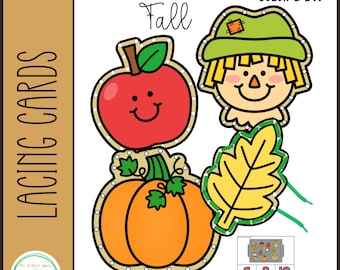 Fall Lacing Cards: Fine Motor Skills Activity + Counting Clip Cards (0-10)