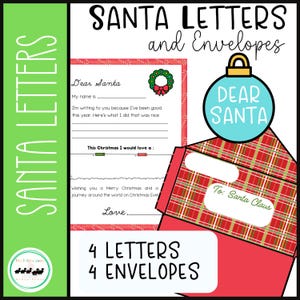 Plantillas de cartas y sobres para "Querido Papá Noel": kit de cartas navideñas imprimibles para niños: actividad de escritura navideña