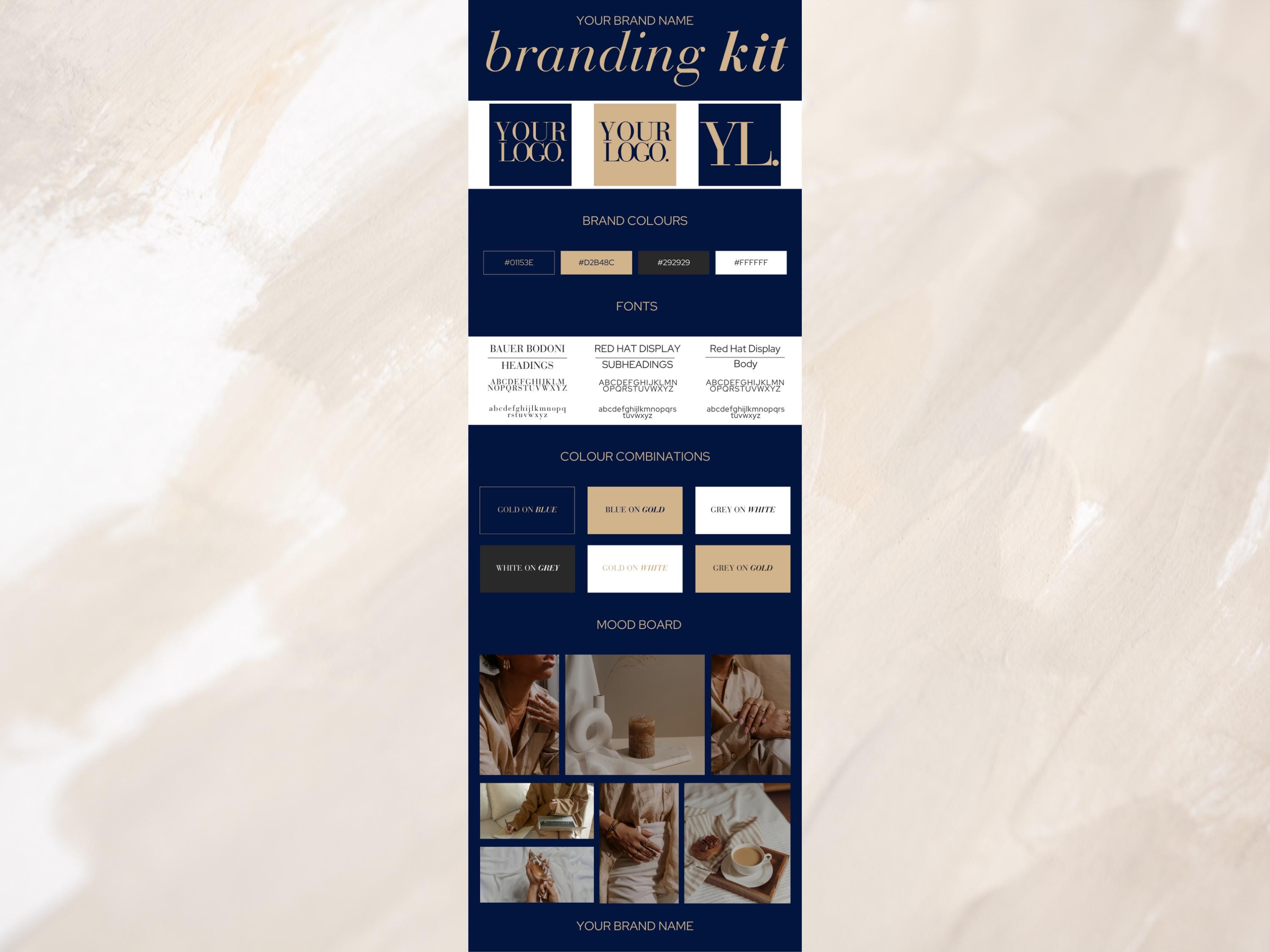 Blue and Gold Luxe Brand Board Canva Template Branding Board Kit Brand ...