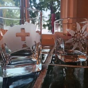 Swiss Inspired Etched Glasses
