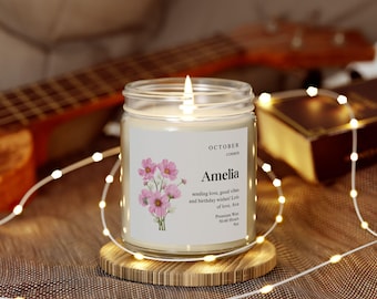 Personalized Birthday Gift for Friend, Birth Flower Gift Candle, Birthday Gift for Her, Birth Flower Candle, Birth Month Gift, Personalized