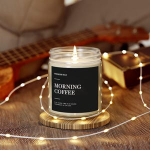 Morning Coffee Wood Wick Candle, Coffee Scented Candle Gift for Coffee Lover, Housewarming Gift, Premium Wax Candle in Amber Jar