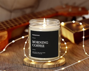 Morning Coffee Wood Wick Candle, Coffee Scented Candle Gift for Coffee Lover, Housewarming Gift, Premium Wax Candle in Amber Jar