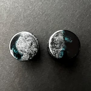 Handmade Silver and Dark Blue Resin Plug Earrings -- 18mm size