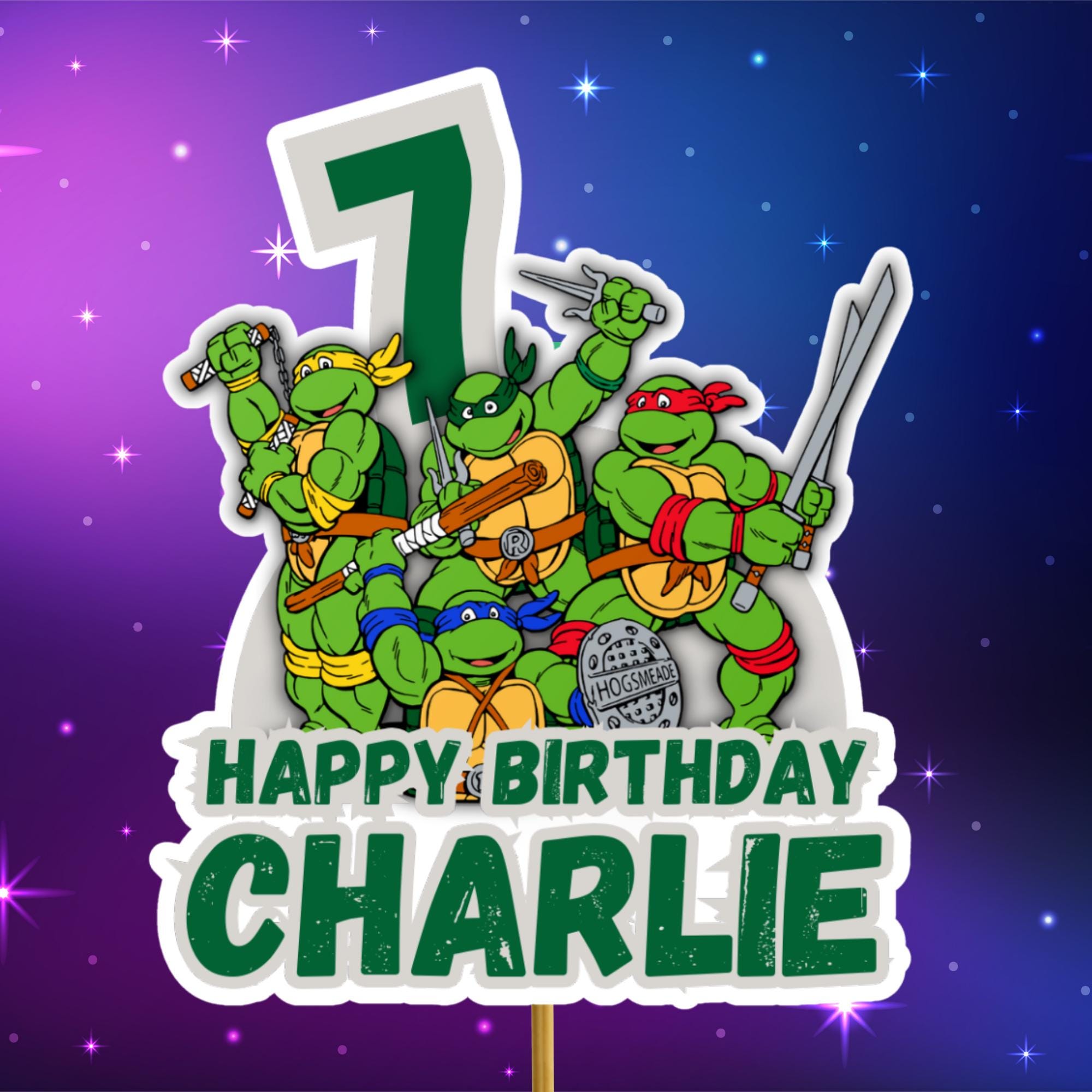TMNT TurTle NiNjas Personalised Cake Topper Any Name Any Age Birthday Decoration