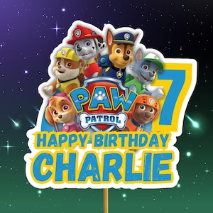 Cake Topper personalizzato Patrol, qualsiasi nome, qualsiasi età, decorazione per compleanno Paw Chase