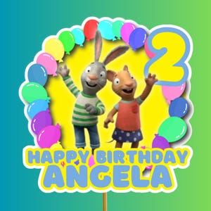 Pip Gepersonaliseerde Verjaardag Posy Kinder Cartoon Topper Taart Pick Decoratie Elke naam Elke leeftijd