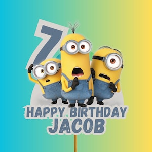Minions despicable me Personalised Cake Topper Any Name Any Age