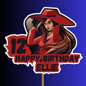 Adorno para tarta de cumpleaños personalizado de Carmen Sandiego, decoración Blaze, cualquier nombre y edad