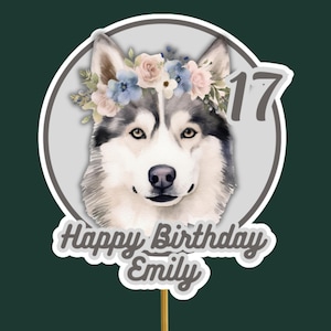husky Dog Lover Personalised Cake Topper Any Name Any Age Birthday Decoration Smurfs