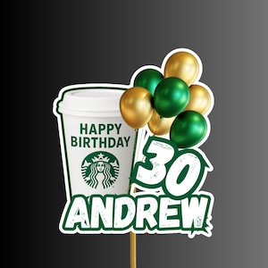 Decorazione per torta personalizzata con tazza da caffè, qualsiasi nome, Starbucks, qualsiasi età