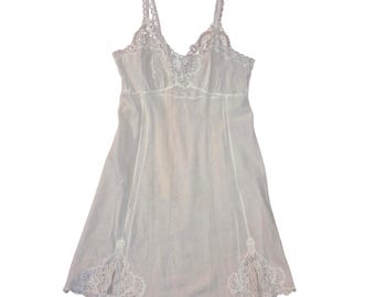 Sottoveste lunga vintage Eve Stillman Couture I. Magnin in misto cotone e pizzo bianco, taglia 40 (L)