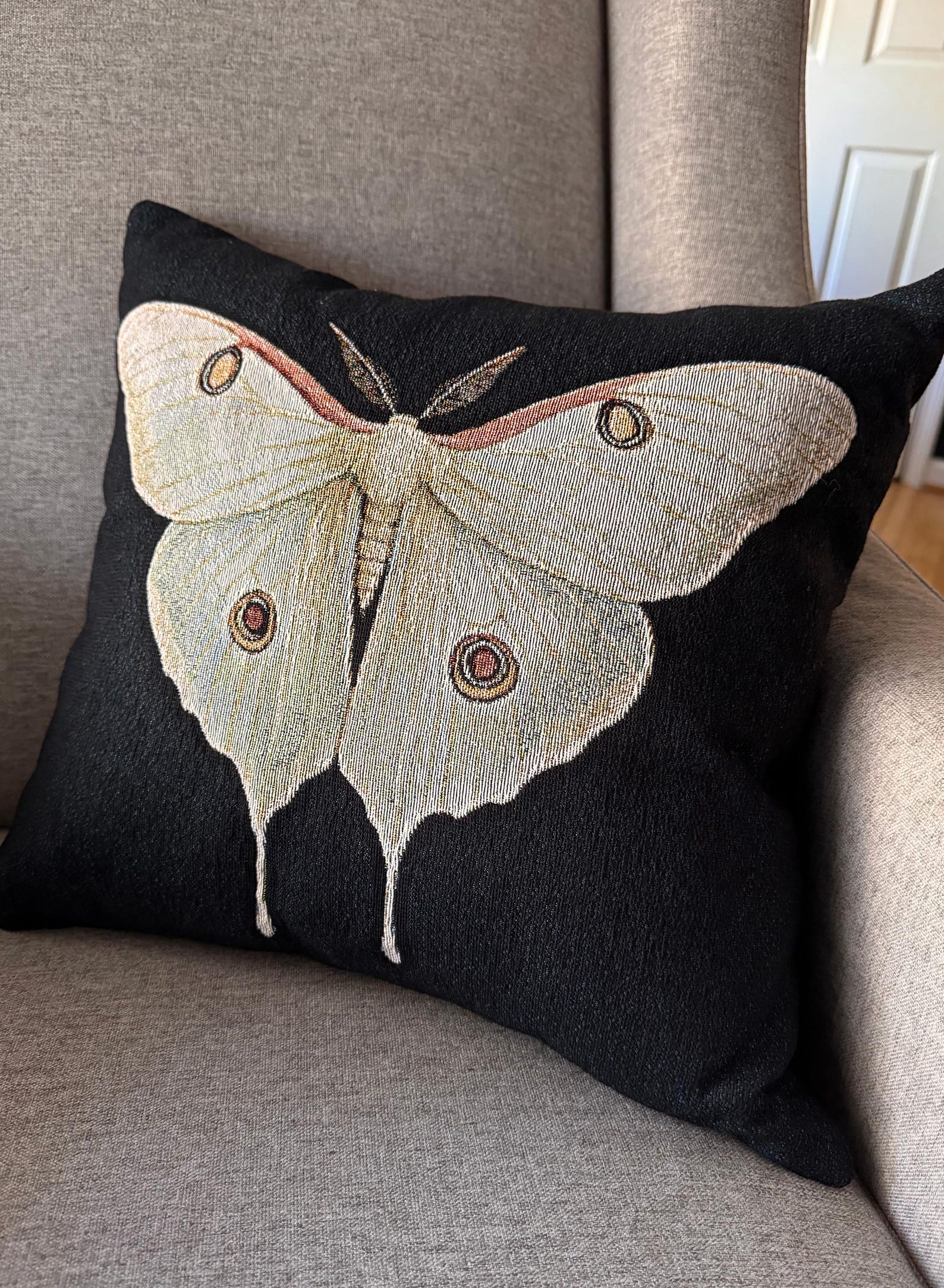 Woven Luna Moth Pillow | Moth Throw Pillow | Bohemian Decor | Eclectic Accessories | Housewarming Gift | Birthday Gift