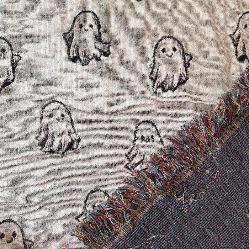 Geweven spookdeken: halloweendecor, spookachtige bohodeken afbeelding 2
