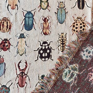 Woven Beetle Blanket Light | Woven Insect Throw Blanket | Bug Throw Blanket | Blanket Gift | Christmas Gift