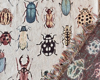 Woven Beetle Blanket Light | Woven Insect Throw Blanket | Bug Throw Blanket | Blanket Gift | Christmas Gift