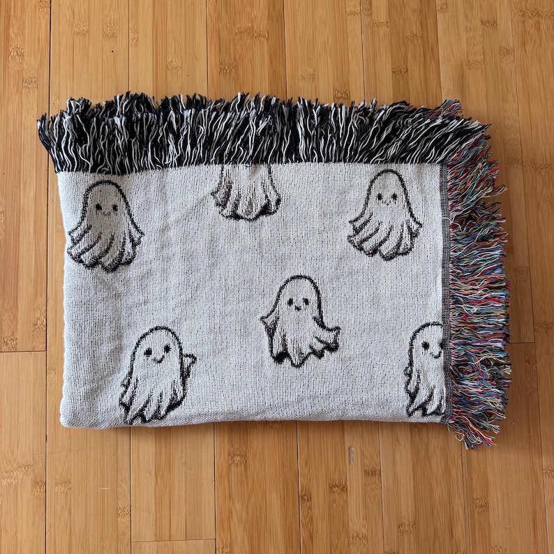 Geweven spookdeken: halloweendecor, spookachtige bohodeken afbeelding 5