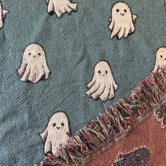 Woven Ghost Blanket: Halloween Decor, Spooky Bohemian Throw