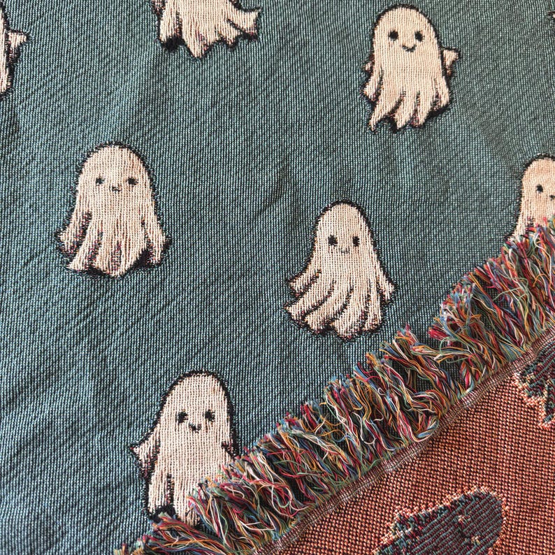 Geweven spookdeken: halloweendecor, spookachtige bohodeken afbeelding 1