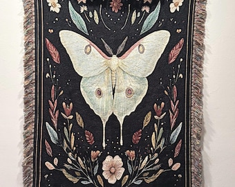 Luna  Moth Woven Blanket | Moon Moth Throw Blanket | Moth Blanket Gift | Luna Moth Tapestry | Bohemian Decor | Christmas Gift