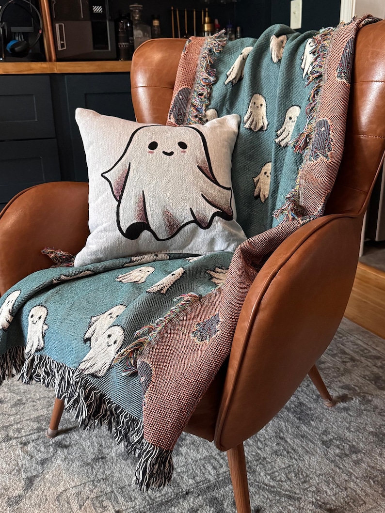 Geweven spookdeken: halloweendecor, spookachtige bohodeken afbeelding 6