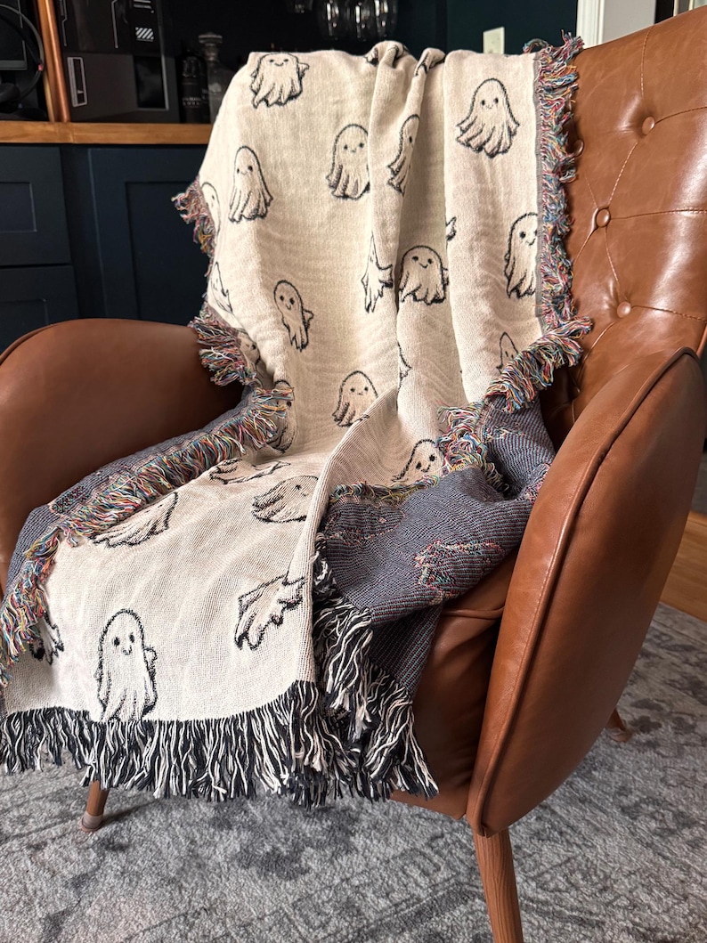 Geweven spookdeken: halloweendecor, spookachtige bohodeken afbeelding 4