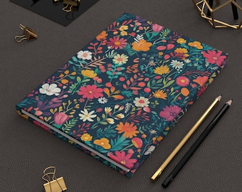 Vibrant Retro Hardcover Lined Journal, Flower Hardcover Journal, Retro Journal, Journal Gift, Affordable Gift