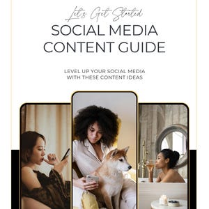 May include: Three images showing different ways to use social media. The first image shows a woman using her phone while sitting on a couch. The second image shows a woman sitting on a yellow chair with a dog, both looking at their phones. The third image shows a woman relaxing in a bathtub, holding a glass of wine.