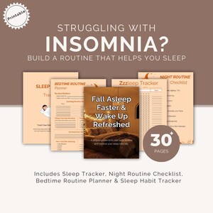 Guía imprimible para el insomnio / Registro del sueño / Planificador de rutinas para la hora de dormir / Lista de verificación de la rutina nocturna / Paquete para dormir mejor
