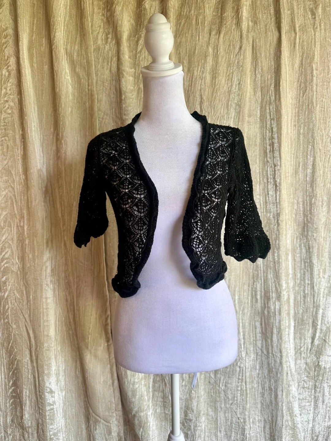 Vintage Crochet Lace Bolero Cardigan, Ruffle Trim, Whimsygoth Fairy Y2K ...