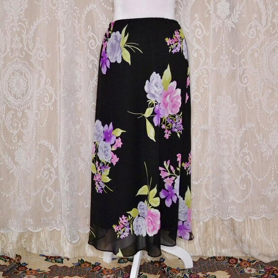 Vintage 90s Floral Chiffon Maxi Skirt: Fairy Grunge Whimsygoth