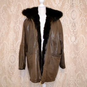 80s Leather Fur Coat - Etsy