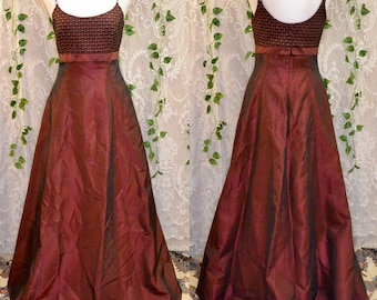 Vintage 90s Burgundy Beaded Strap Prom Dress - Scott McClintock