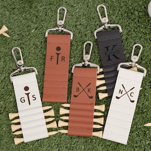 Etiquette de sac de golf personnalisée avec tees de golf, porte-tee de golf en cuir gravé, cadeau de golf pour homme, accessoires de golf, cadeaux de garçons d'honneur pour lui