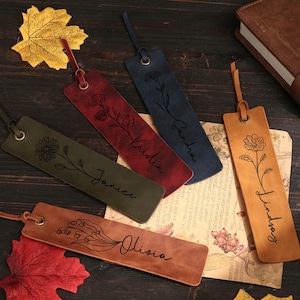 Personalized Birth Month Flower Bookmark, Custom Leather Bookmarks, Gift for Reader, Book Lovers Gift, Birthday Gift for Her, Christmas Gift
