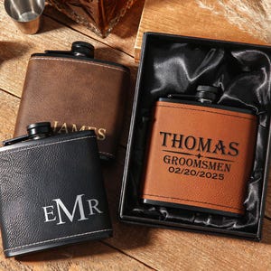 Personalized Leather Hip Flask For Men, Groomsmen Gifts, Custom Engraved Flask, Best Man Flask Gifts, Wedding Gifts, Groomsmen Proposal