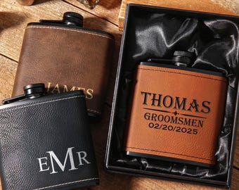 Petaca de cuero personalizada para hombre, regalos para padrinos de boda, petaca grabada a medida, regalos para el padrino, regalos de boda, propuesta para padrinos de boda.