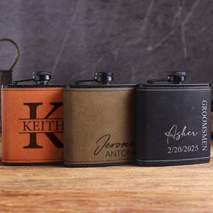 Custom Leather Hip Flask For Men, Groomsmen Gift, Personalized Engraved Flask + cups Set, Best Man Flask Gift, Groomsmen Flask, Wedding Gift
